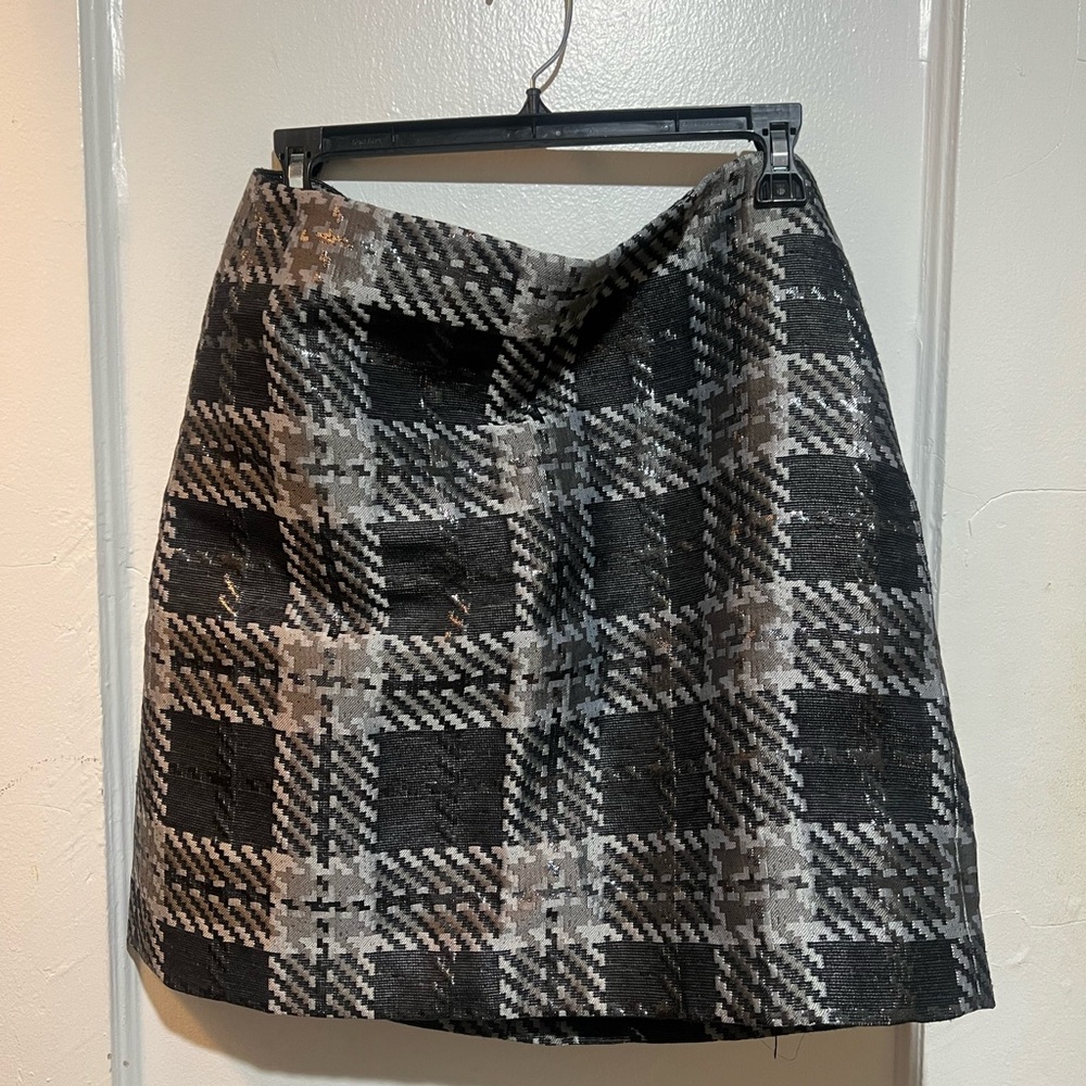 LOFT Black and Gray Plaid A-Line Skirt